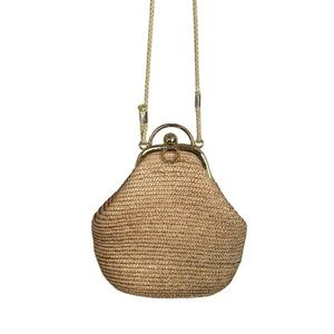 LA REGALE LTD Vintage Straw Framed Gold Clasp Bag